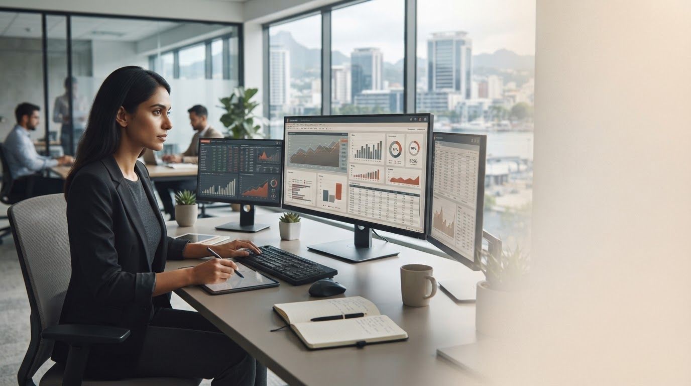 Nido Inverecto — visualización de flujos de datos y curvas predictivas en un panel oscuro
